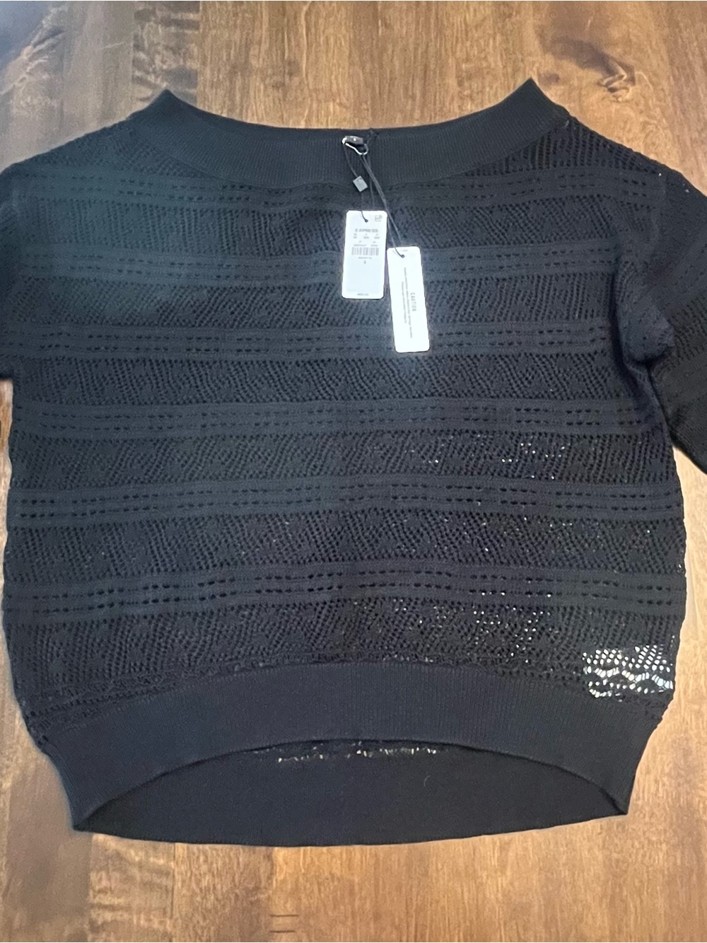 Express Black Open-Knit Off Shoulder Top, S